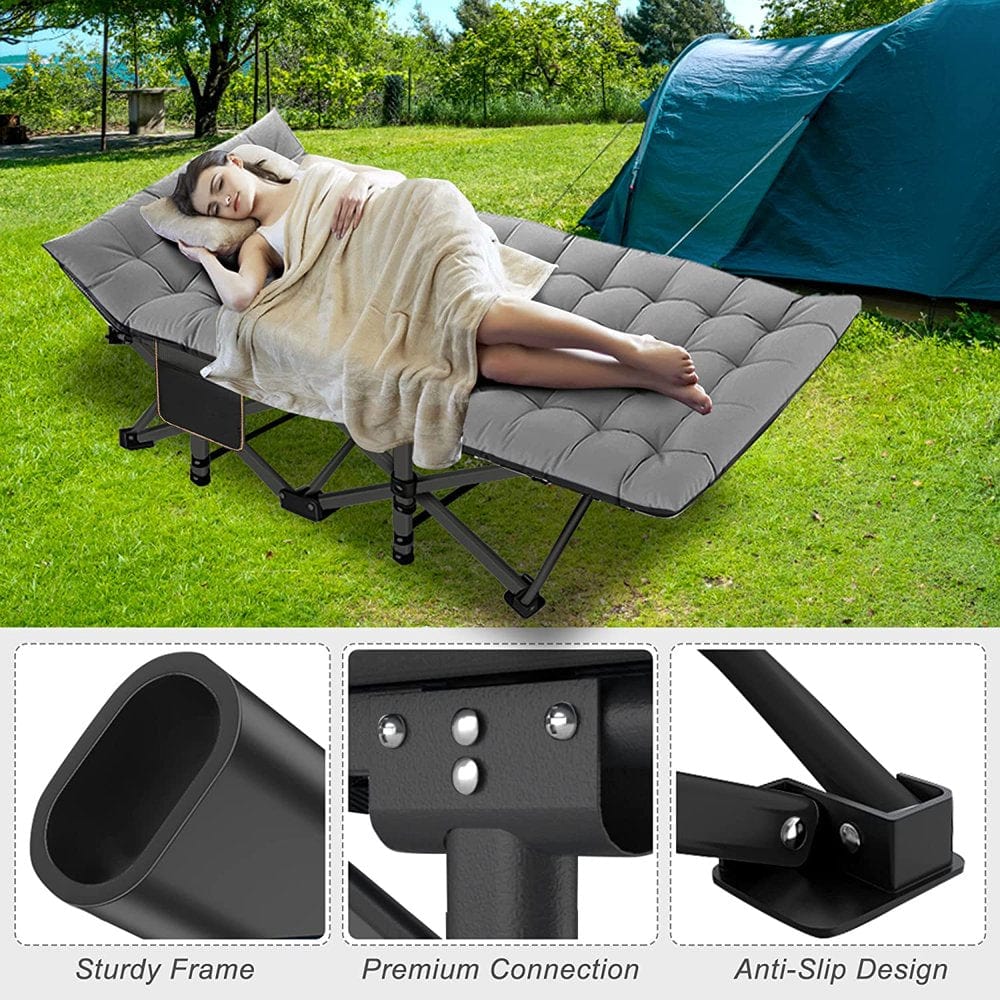 Slsy Camping Cot for Adults, Folding Cot Bed for Sleeping with 2 Sided Mattress & Carry Bag, Tent Cot, Supports 880 Lbs
