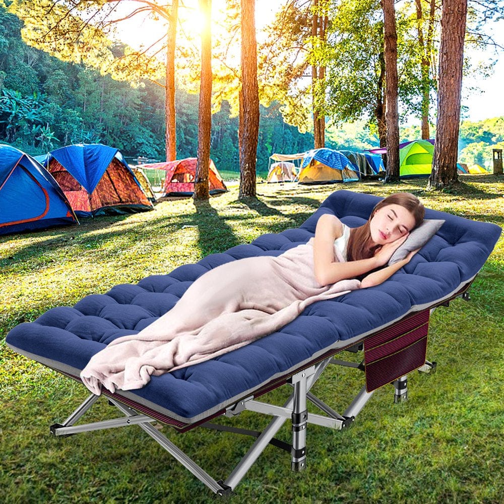 Slsy Camping Cot for Adults, Folding Cot Bed for Sleeping with 2 Sided Mattress & Carry Bag, Tent Cot, Supports 880 Lbs