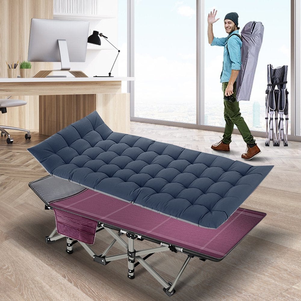Slsy Camping Cot for Adults, Folding Cot Bed for Sleeping with 2 Sided Mattress & Carry Bag, Tent Cot, Supports 880 Lbs