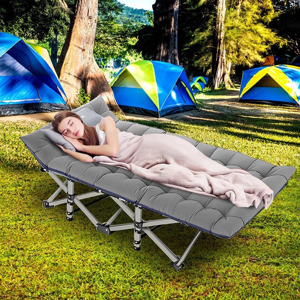 Slsy Camping Cot for Adults, Folding Cot Bed for Sleeping with 2 Sided Mattress & Carry Bag, Tent Cot, Supports 880 Lbs