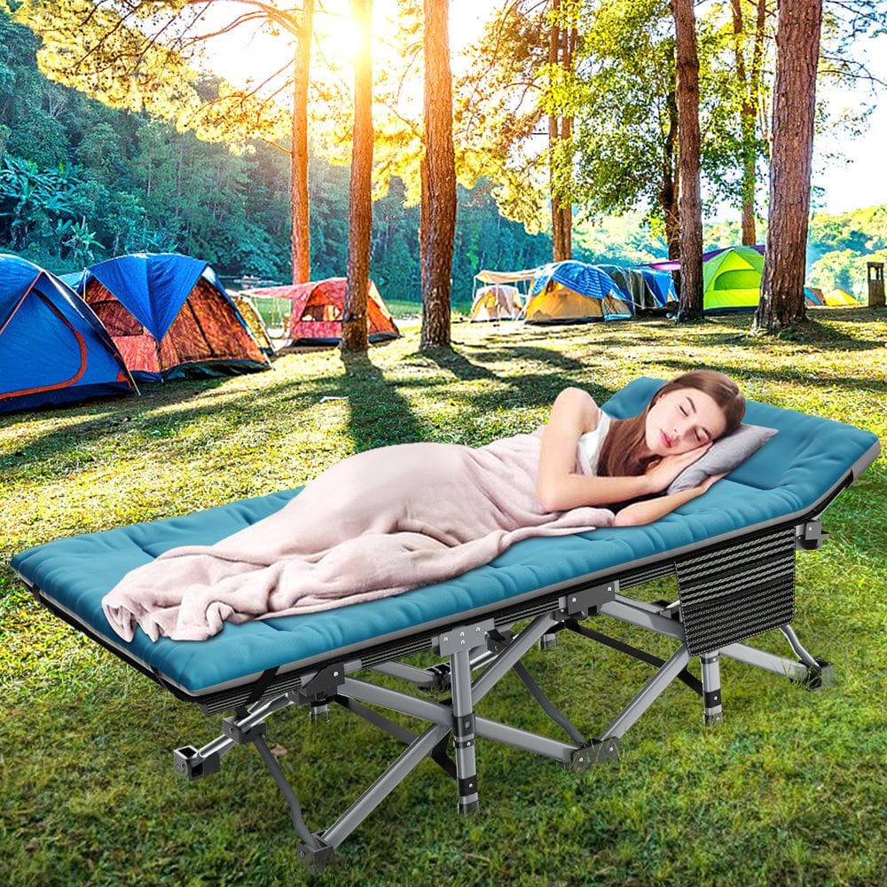 Slsy Camping Cot for Adults, Folding Cot Bed for Sleeping with 2 Sided Mattress & Carry Bag, Tent Cot, Supports 880 Lbs