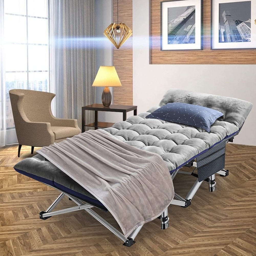 Slsy Camping Cot for Adults, Heavy Duty Sleeping Cots, Lightweight Folding Cot Guest Bed with Mattress and Carry Bag, Supports 880 Lbs