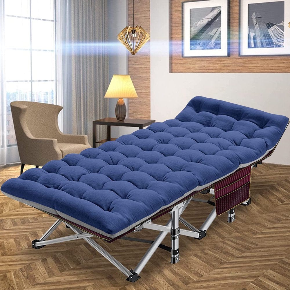 Slsy Camping Cot for Adults, Heavy Duty Sleeping Cots, Lightweight Folding Cot Guest Bed with Mattress and Carry Bag, Supports 880 Lbs