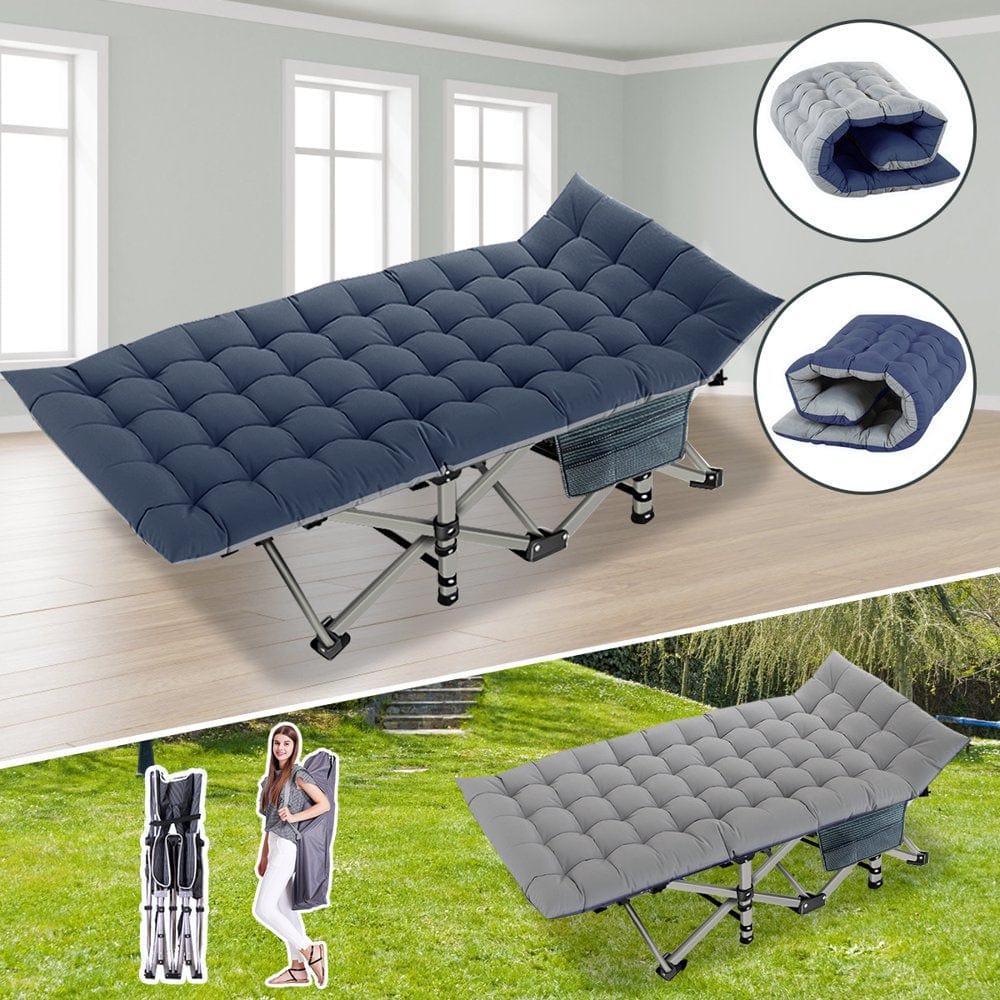 Slsy Folding Camping Cot, Portable Cots for Adults, Heavy Duty Outdoor Sleeping Cot Bed with Carry Bag and Mattress