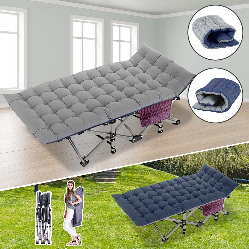Slsy Folding Camping Cot, Portable Cots for Adults, Heavy Duty Outdoor Sleeping Cot Bed with Carry Bag and Mattress