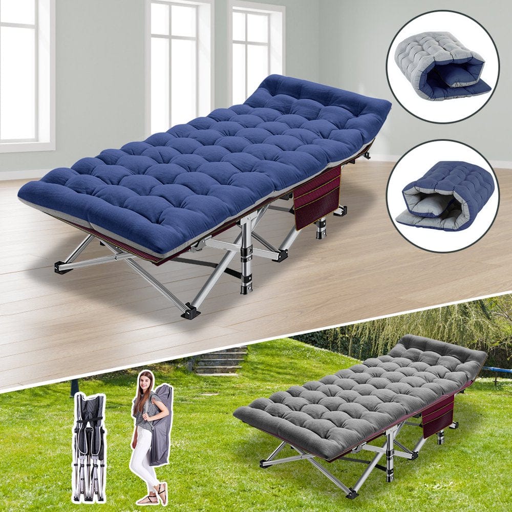 Slsy Folding Camping Cot, Portable Cots for Adults, Heavy Duty Outdoor Sleeping Cot Bed with Carry Bag and Mattress