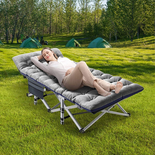 Slsy Folding Camping Cot with 2 Sided Mattress & Carry Bag, Portable Folding Cots for Adults, Heavy Duty Outdoor Sleeping Cot Bed