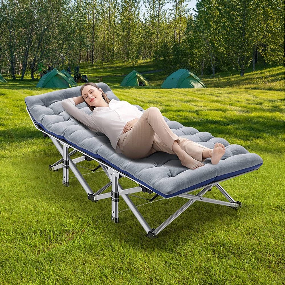 Slsy Folding Camping Cot with 2 Sided Mattress & Carry Bag, Portable Folding Cots for Adults, Heavy Duty Outdoor Sleeping Cot Bed