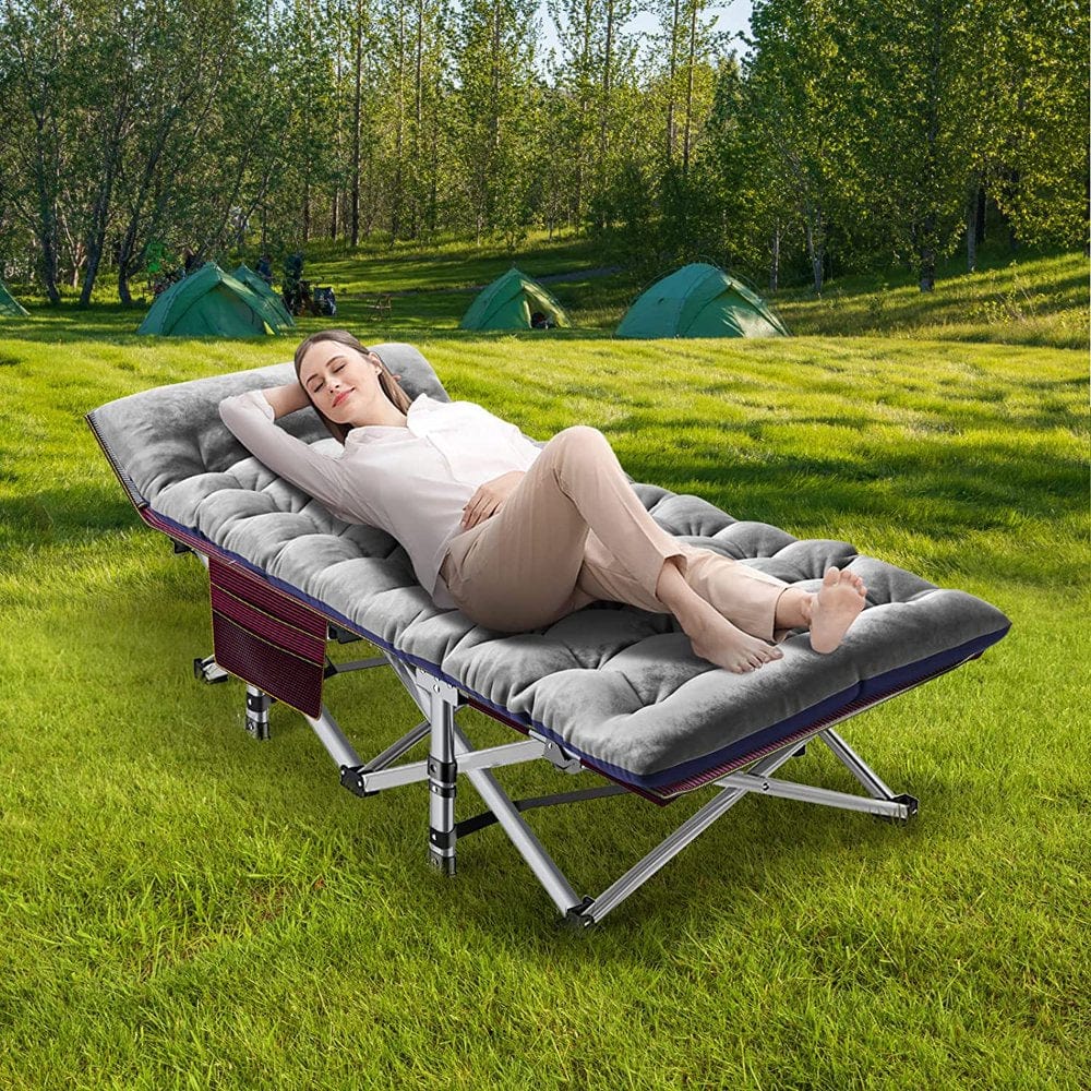 Slsy Folding Camping Cot with 2 Sided Mattress & Carry Bag, Portable Folding Cots for Adults, Heavy Duty Outdoor Sleeping Cot Bed