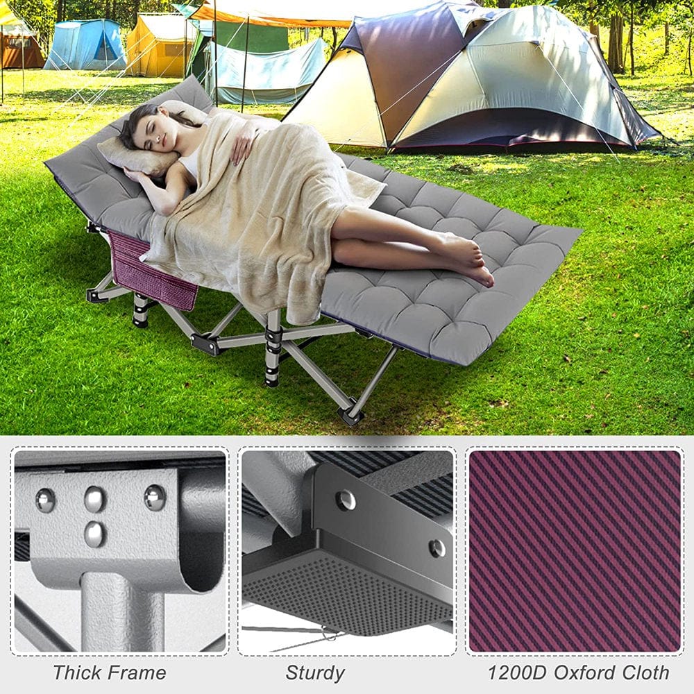Slsy Folding Camping Cot with 2 Sided Mattress & Carry Bag, Portable Folding Cots for Adults, Heavy Duty Outdoor Sleeping Cot Bed