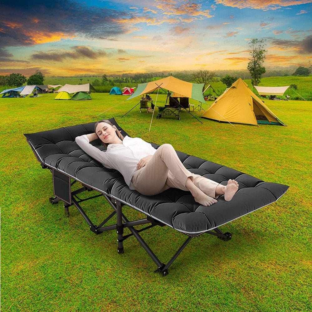 Slsy Folding Camping Cot with 2 Sided Mattress & Carry Bag, Portable Folding Cots for Adults, Heavy Duty Outdoor Sleeping Cot Bed
