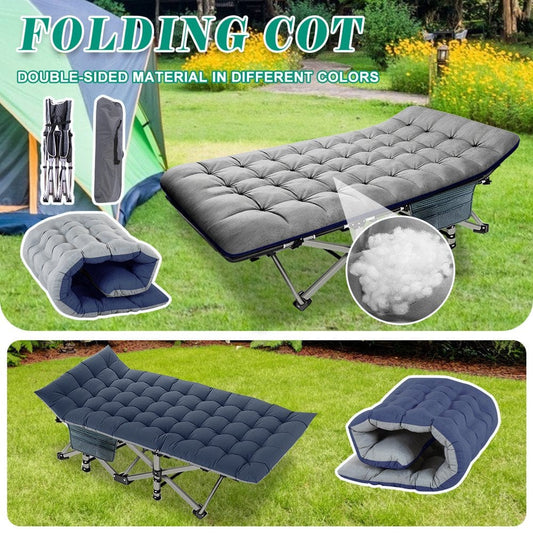 Slsy Folding Camping Cots for Adults with 2-Sided Cushion, Cots for Sleeping, Folding Cot with Carry Bag, 880Lbs(Max Load)