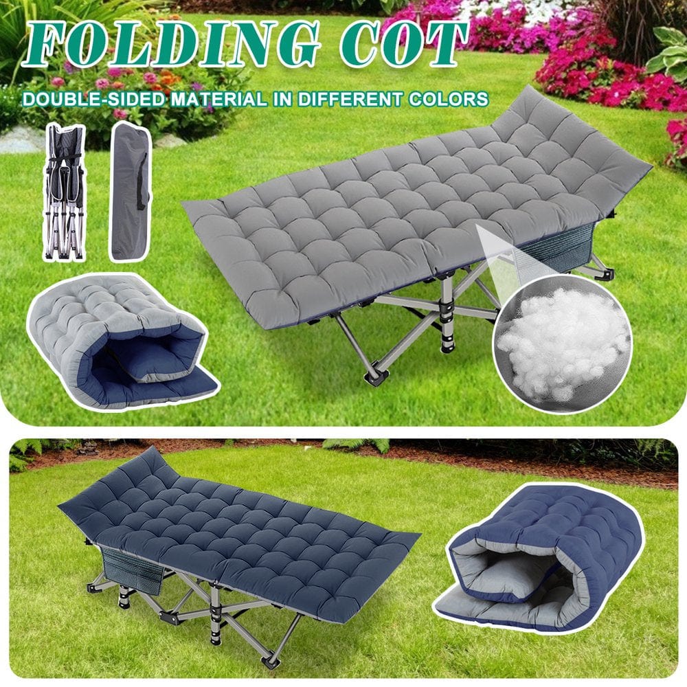 Slsy Folding Camping Cots for Adults with 2-Sided Cushion, Cots for Sleeping, Folding Cot with Carry Bag, 880Lbs(Max Load)