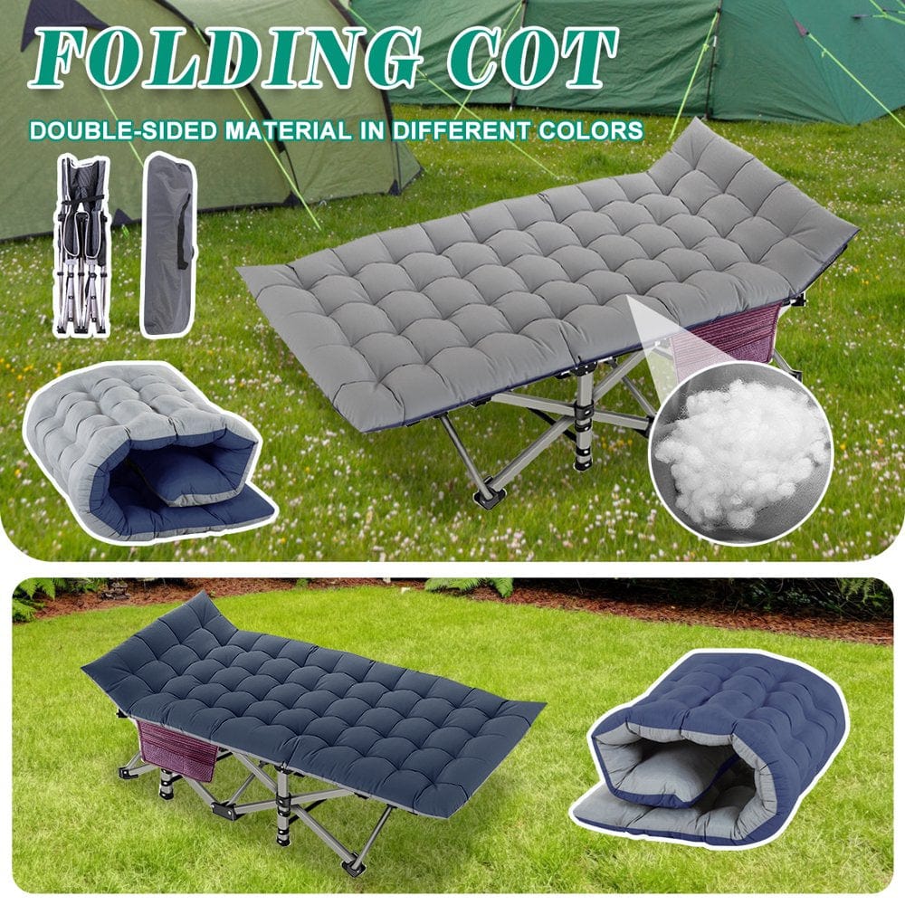 Slsy Folding Camping Cots for Adults with 2-Sided Cushion, Cots for Sleeping, Folding Cot with Carry Bag, 880Lbs(Max Load)