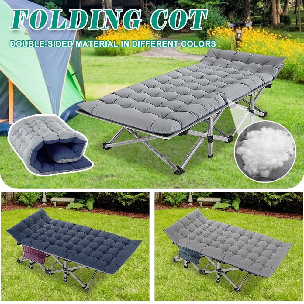 Slsy Folding Camping Cots for Adults with 2-Sided Cushion, Cots for Sleeping, Folding Cot with Carry Bag, 880Lbs(Max Load)
