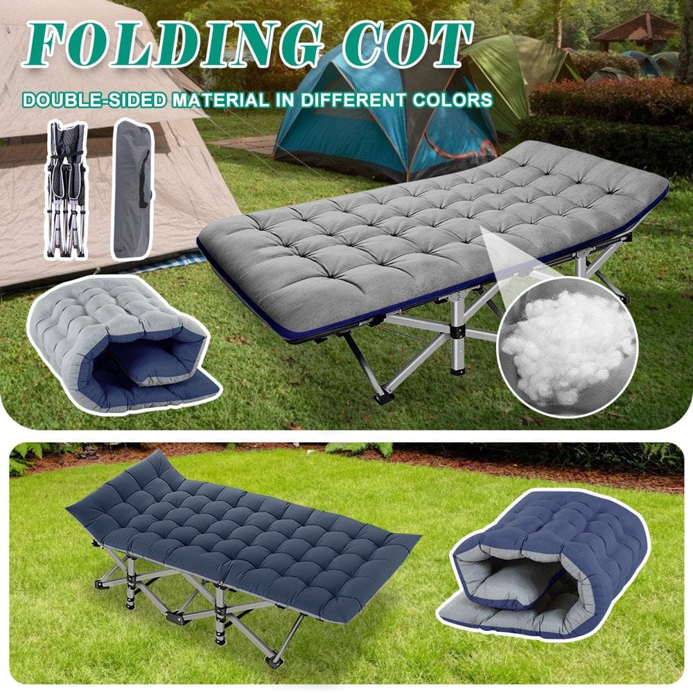 Slsy Folding Camping Cots for Adults with 2-Sided Cushion, Cots for Sleeping, Folding Cot with Carry Bag, 880Lbs(Max Load)