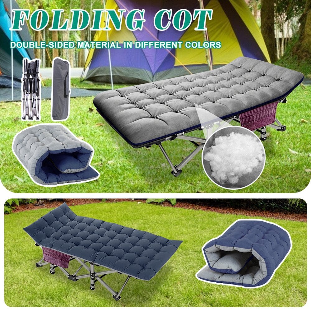 Slsy Folding Camping Cots for Adults with 2-Sided Cushion, Cots for Sleeping, Folding Cot with Carry Bag, 880Lbs(Max Load)