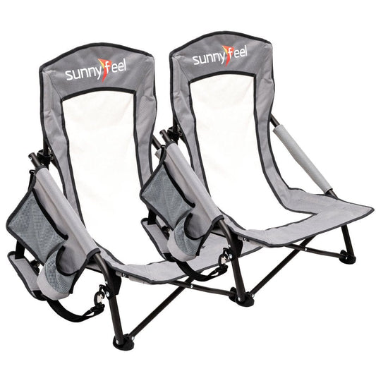 Sunnyfeel 2Pcs Low Beach Camping Folding Chair with Cup Holder,Carry Bag Compact & Heavy Duty for Adults 300 LBS