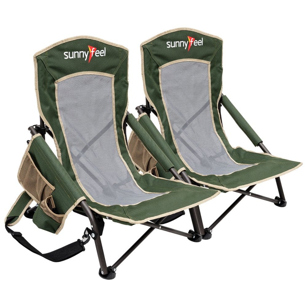 Sunnyfeel 2Pcs Low Beach Camping Folding Chair with Cup Holder,Carry Bag Compact & Heavy Duty for Adults 300 LBS