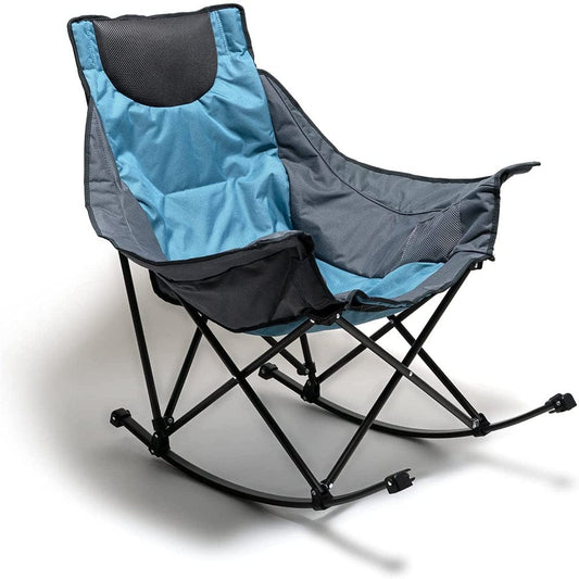 Sunnyfeel Camping Rocking Chair for Adults, Luxury Padded Recliner, Oversized Folding Rocker Lawn Chair (Blue)