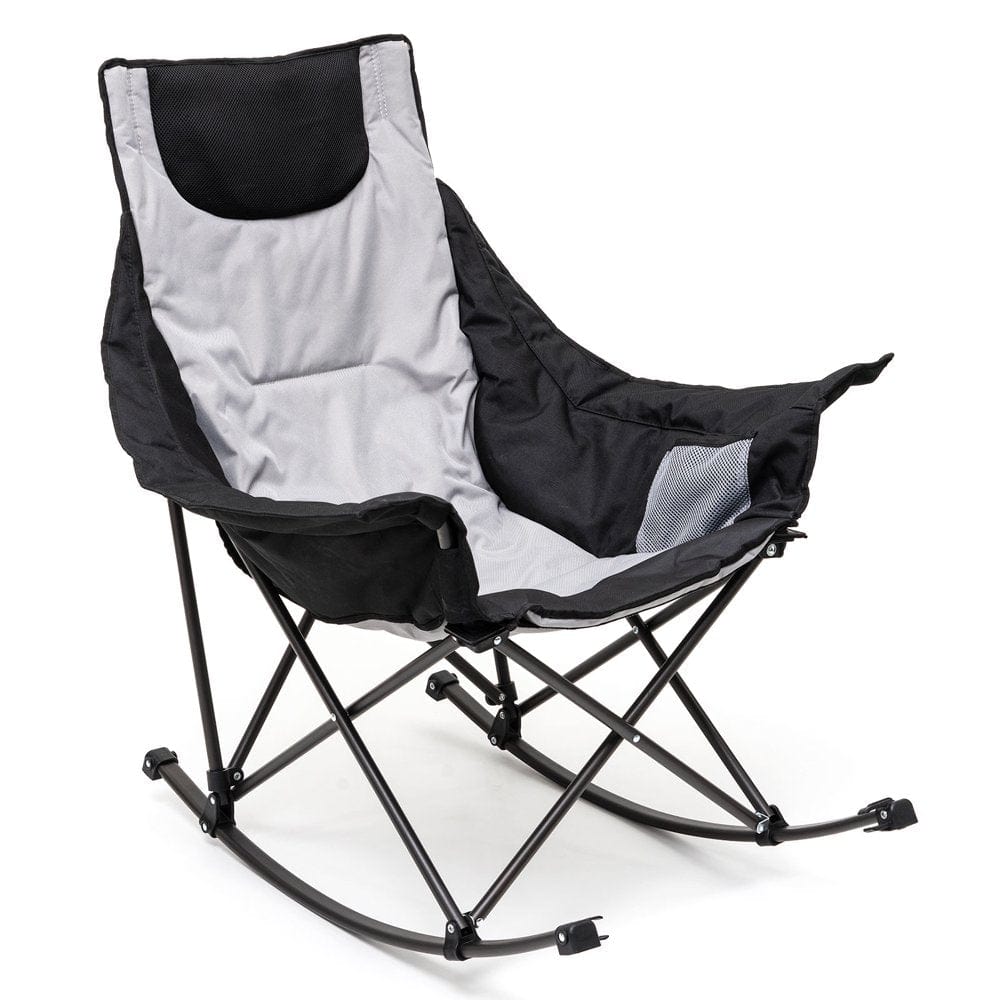 Sunnyfeel Camping Rocking Chair for Adults, Luxury Padded Recliner, Oversized Folding Rocker Lawn Chair (Blue)