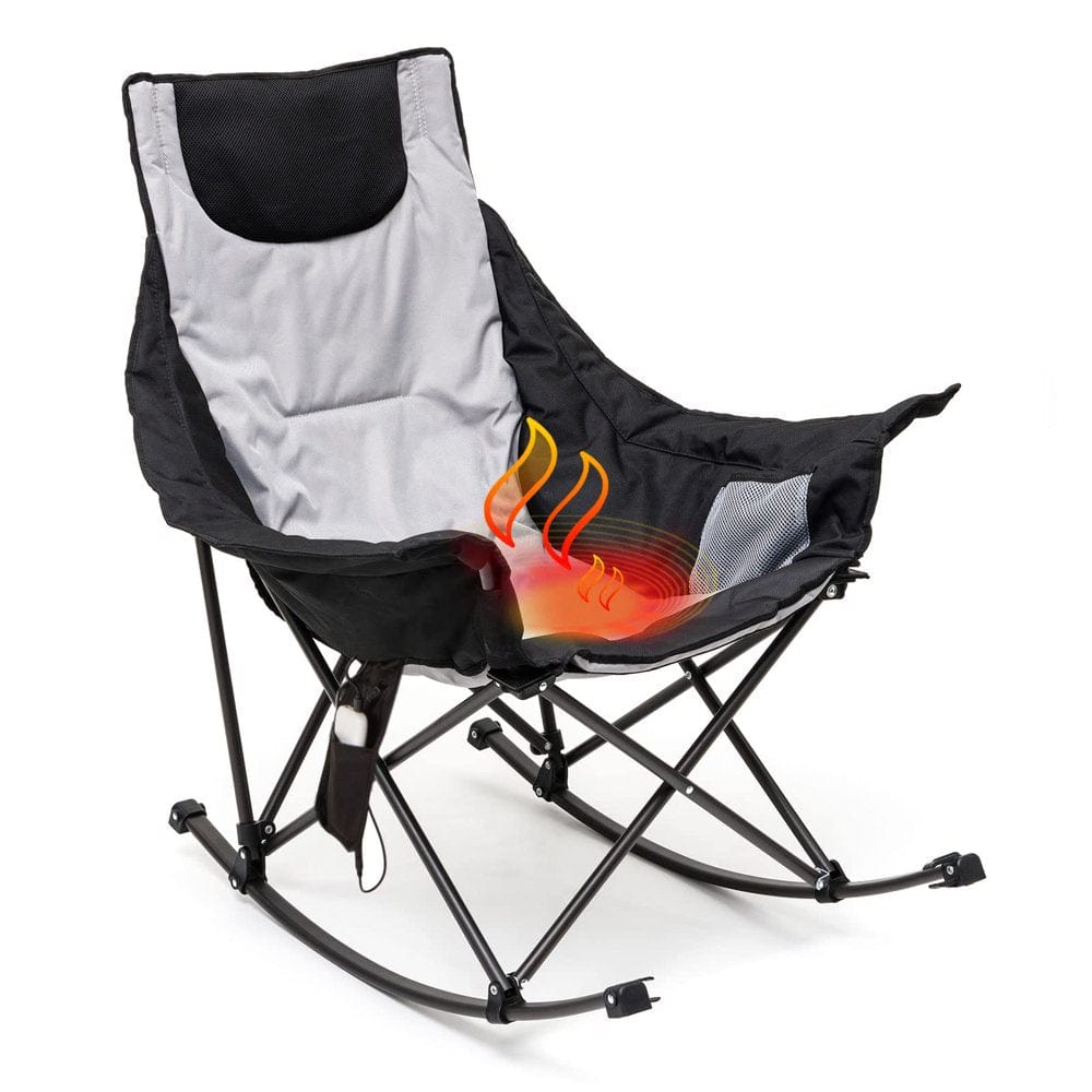 Sunnyfeel Camping Rocking Chair for Adults, Luxury Padded Recliner, Oversized Folding Rocker Lawn Chair (Blue)