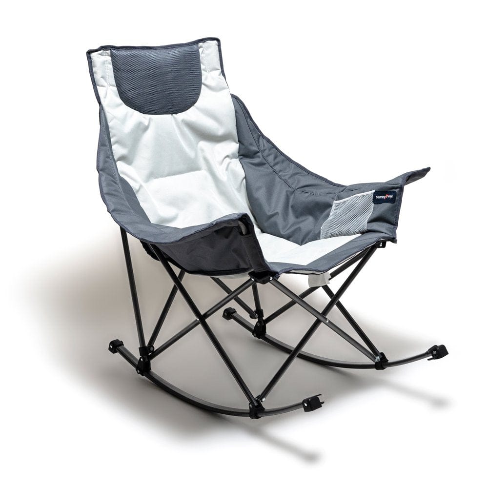Sunnyfeel Camping Rocking Chair for Adults, Luxury Padded Recliner, Oversized Folding Rocker Lawn Chair (Blue)