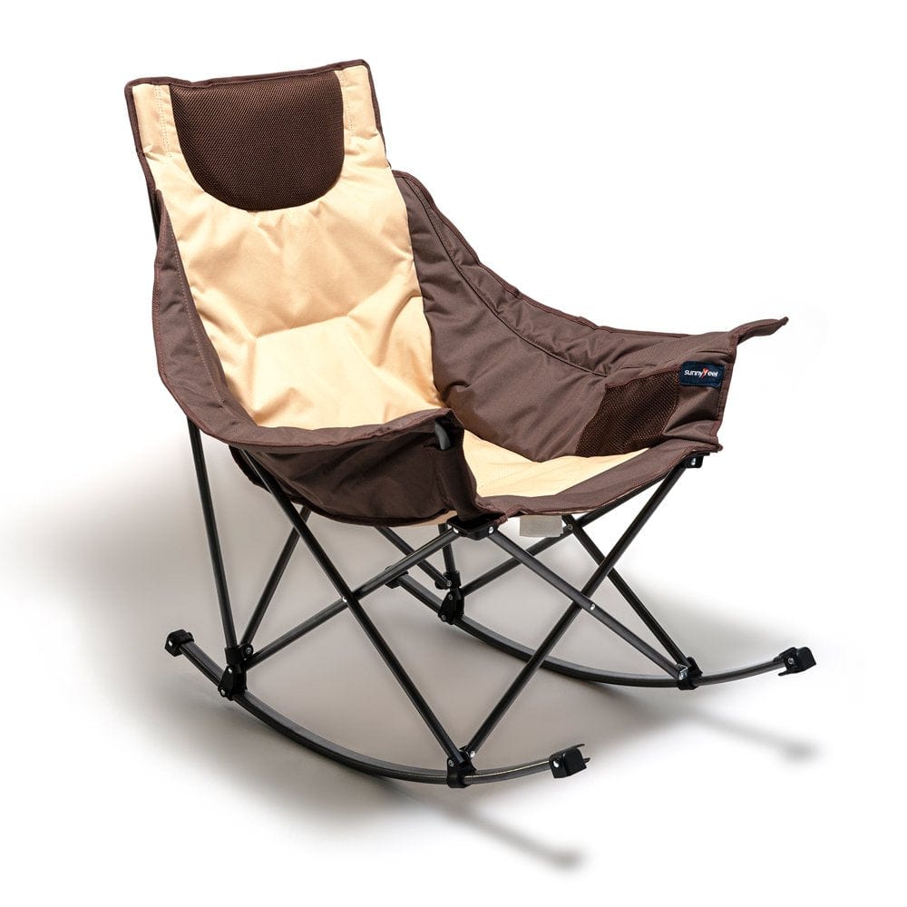 Sunnyfeel Camping Rocking Chair for Adults, Luxury Padded Recliner, Oversized Folding Rocker Lawn Chair (Blue)