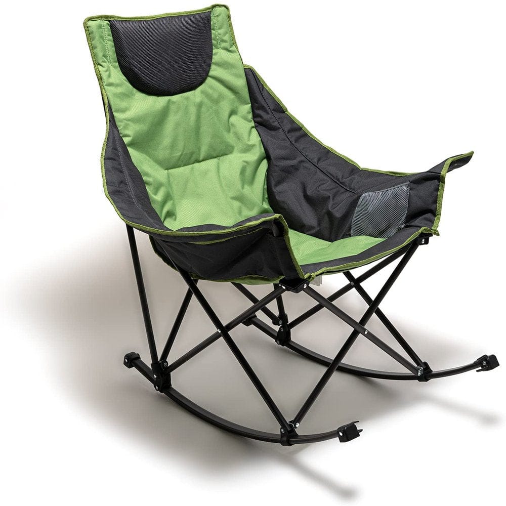 Sunnyfeel Camping Rocking Chair for Adults, Luxury Padded Recliner, Oversized Folding Rocker Lawn Chair (Blue)