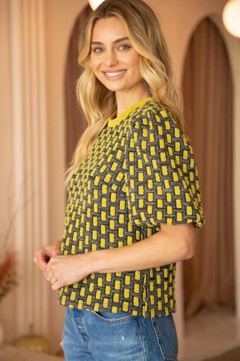 Textured Knit Bubble Sleeve Top
