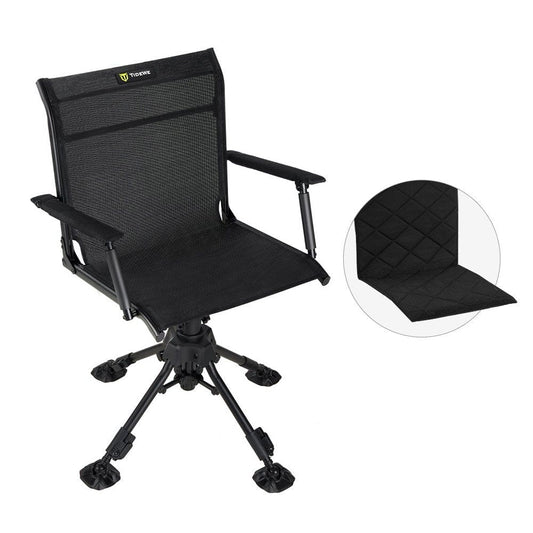 TIDEWE Hunting Chair with Seat Cover, 360 Degree Silent Swivel Blind Folding Chair, 4 Legs Adjustable Height Hunting Seats with Armrest, Portable Comfortable Stable Ground Hunting Chair