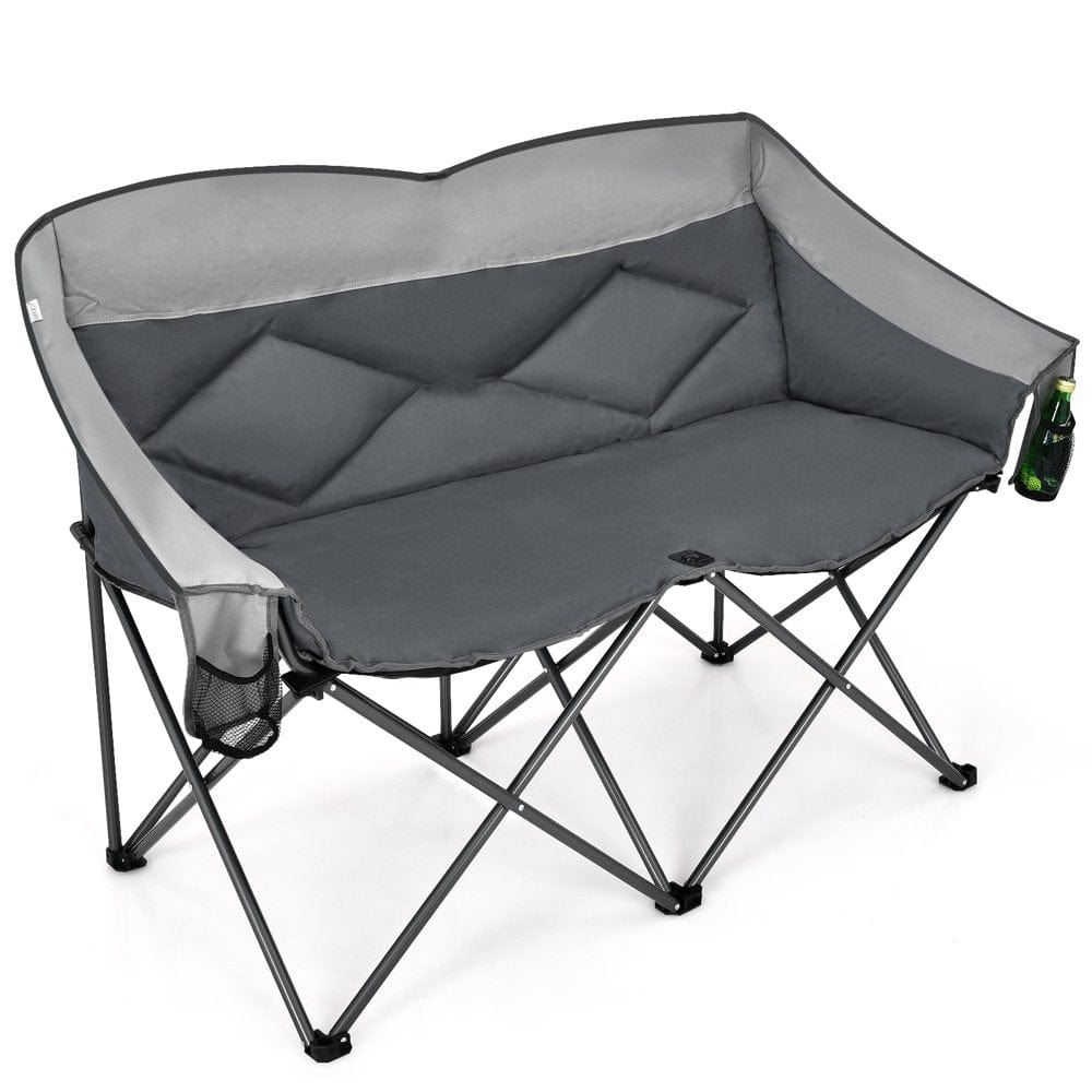 Topbuy Camping Folding Chair Heavy Duty Loveseat Portable Double Chair with Steel Frame for Outdoor Carrying Bag Blue