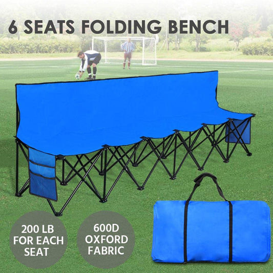 Topeakmart 6 Seats Portable Folding Bench for Sports Camping, Blue