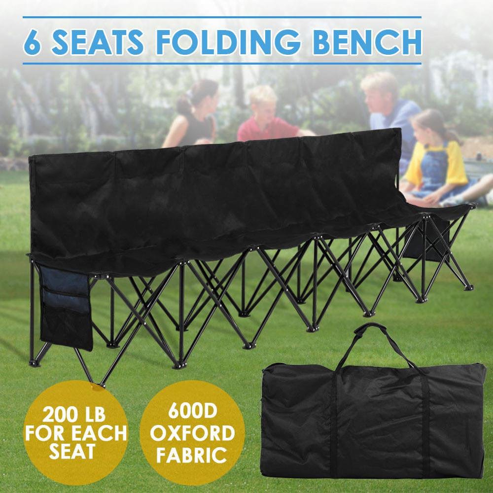 Topeakmart 6 Seats Portable Folding Bench for Sports Camping, Blue