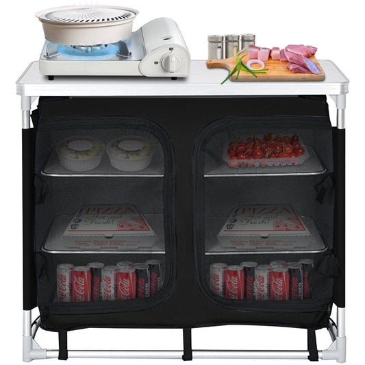 VEVOR Camping Kitchen Station, Aluminum Portable Folding Cook Table with Storage Organizer and Carrying Bag, Quick Installation for Outdoor BBQ Party Backyards and Tailgating, Black