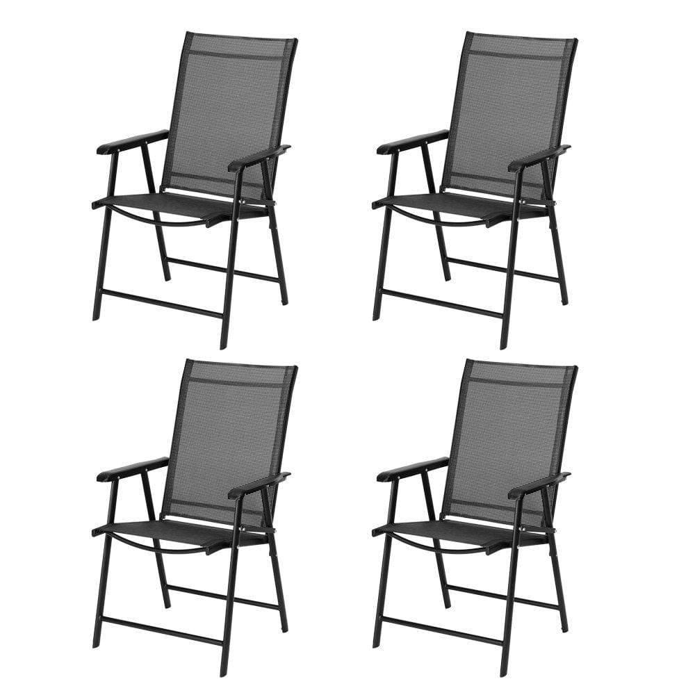 VINGLI Upgraded Version Set of 4 Folding Chairs with Arms, Portable Patio Chairs for Outdoor & Indoor, Sling Back Chairs for Lawn, Pool, Courtyard, Balcony & Garden (Grey)