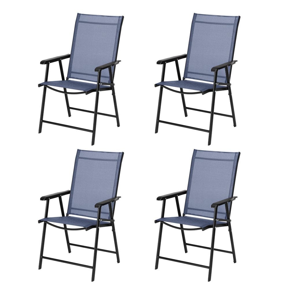 VINGLI Upgraded Version Set of 4 Folding Chairs with Arms, Portable Patio Chairs for Outdoor & Indoor, Sling Back Chairs for Lawn, Pool, Courtyard, Balcony & Garden (Grey)