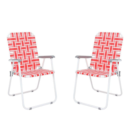 Zimtown 2 Pack Lawn Chair Set Patio Folding Web Outdoor Portable Camping Chair(Red & White)